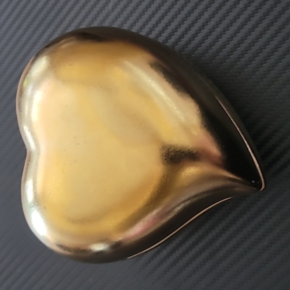Gold Tone Ceramic Puffy Heart Jewelry Trinket Box - Picture 1 of 7